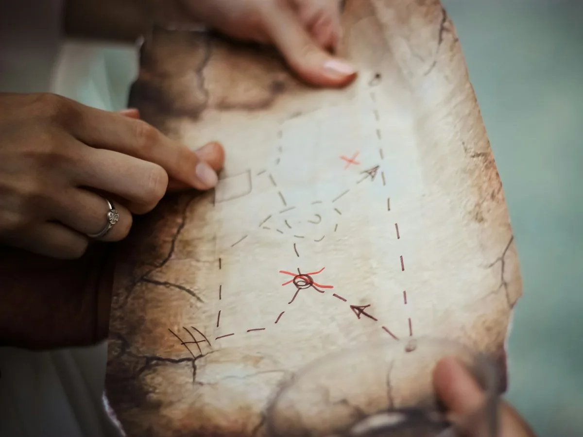 Hands holding a treasure map