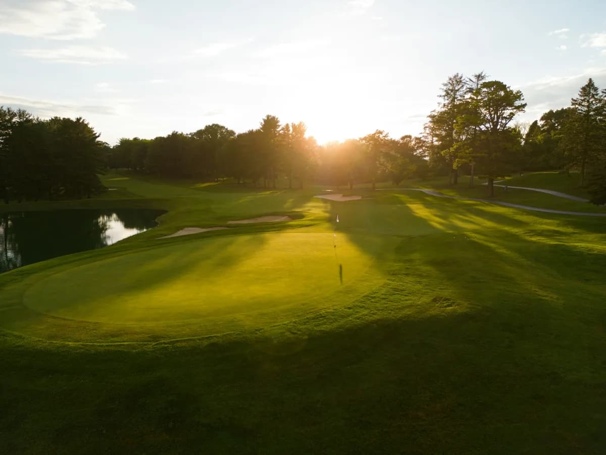 A golf course at sunrise