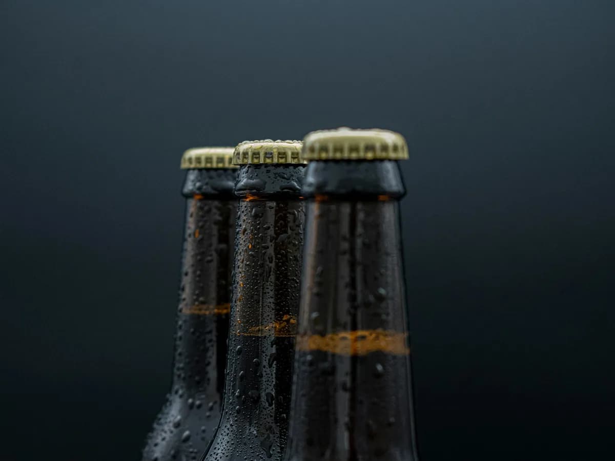 Beer bottle necks beaded with cold