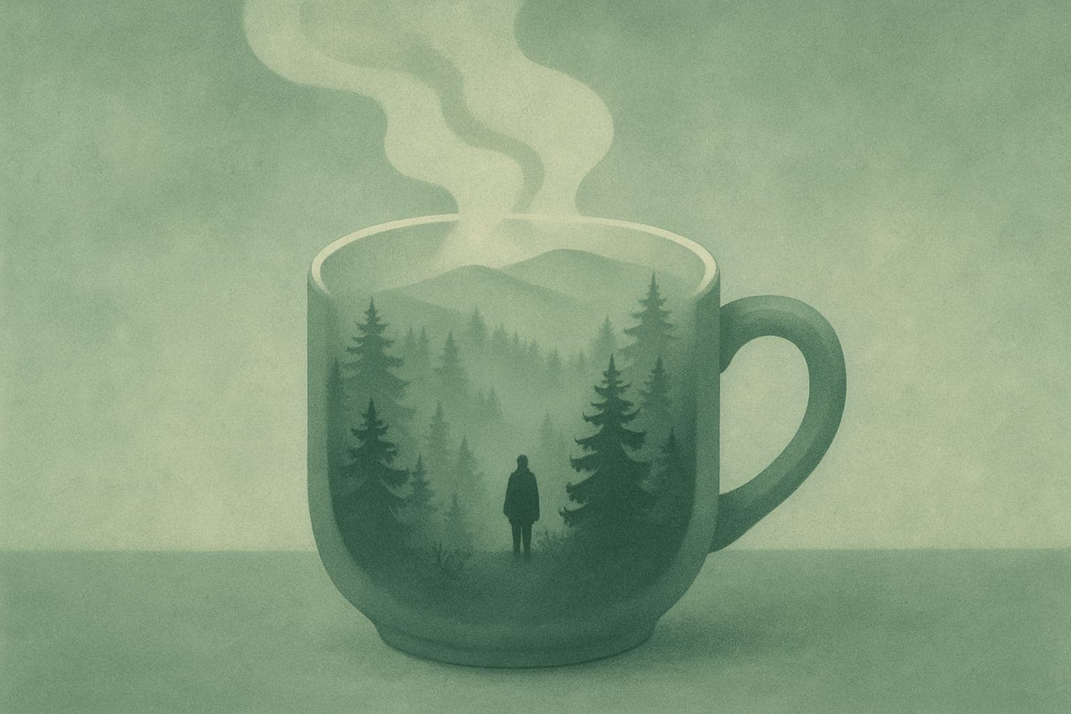 Ilustración generada con IA: Sombra y neblina: el paisaje dentro de la taza